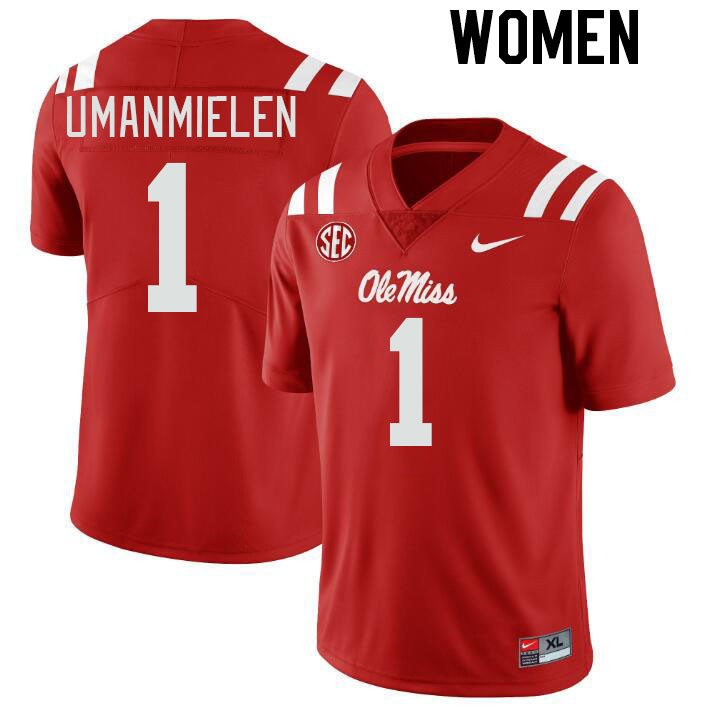 Women #1 Princely Umanmielen Ole Miss Rebels College Football Jerseys Stitched-Red
